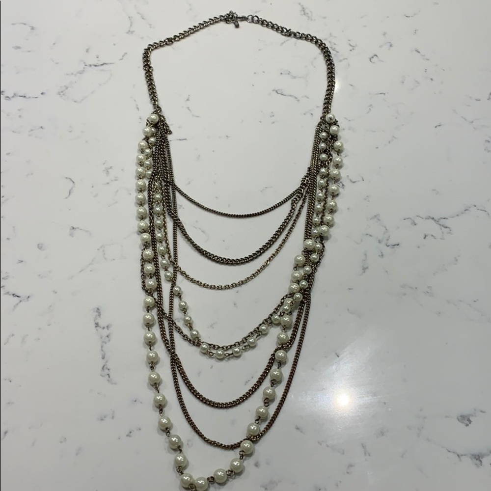 Pearl and chain statement necklace